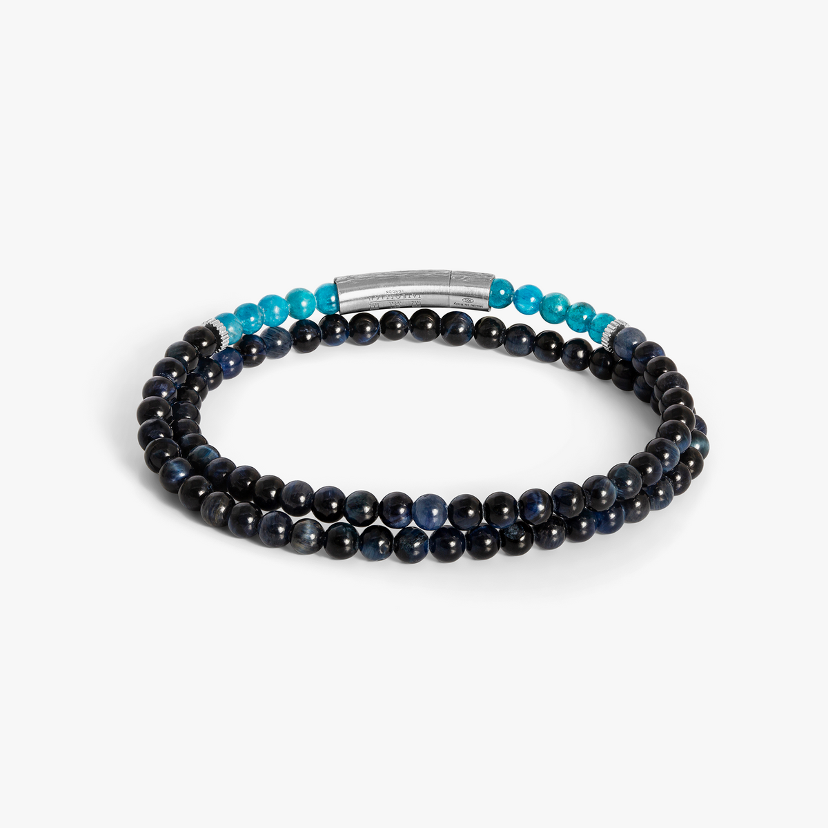 Tubo Graffiato  Double Wrap Beaded Bracelet in Tiger Eye & Blue Apatite With Sterling Silver | Limited Edition