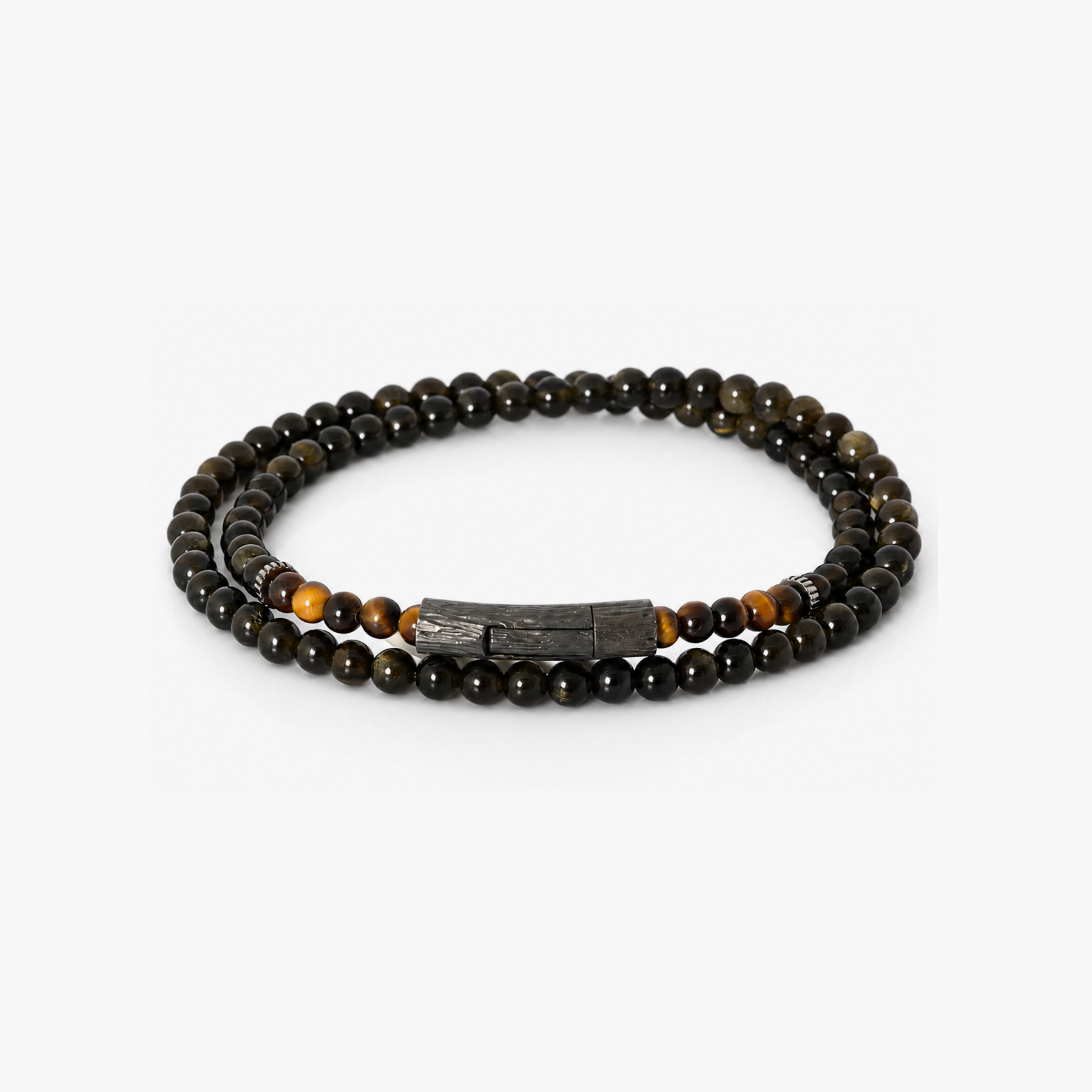 Tubo Graffiato Double Wrap Beaded Bracelet in Tiger Eye & Gold Obsidian | Limited Edition