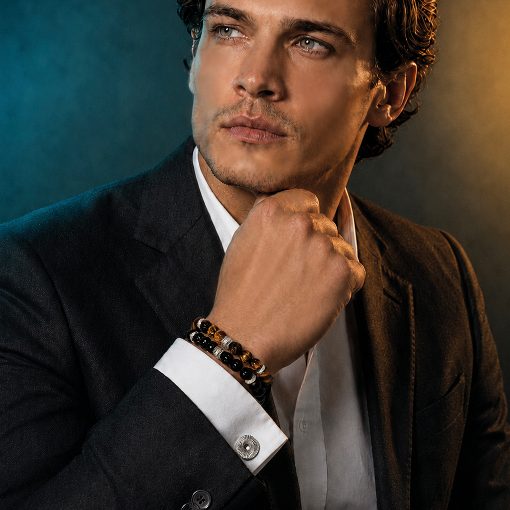 Mobius Gear Bracelet in Black Agate With Sterling Silver | Limited Edition