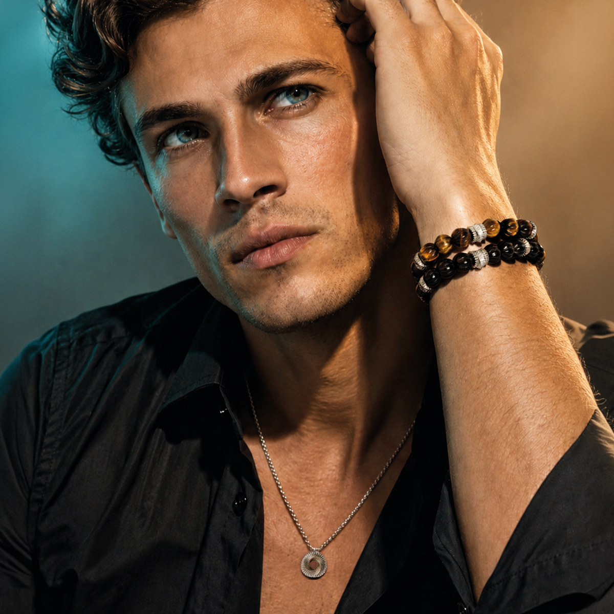 Mobius Gear Bracelet in Brown Tiger Eye with Sterling Silver | Limited Edition