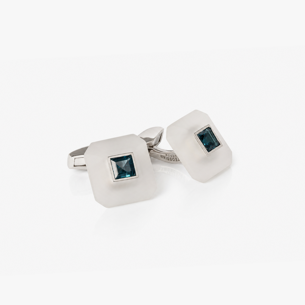 Art Deco Ice Gem Stone Cufflinks in Blue Topaz