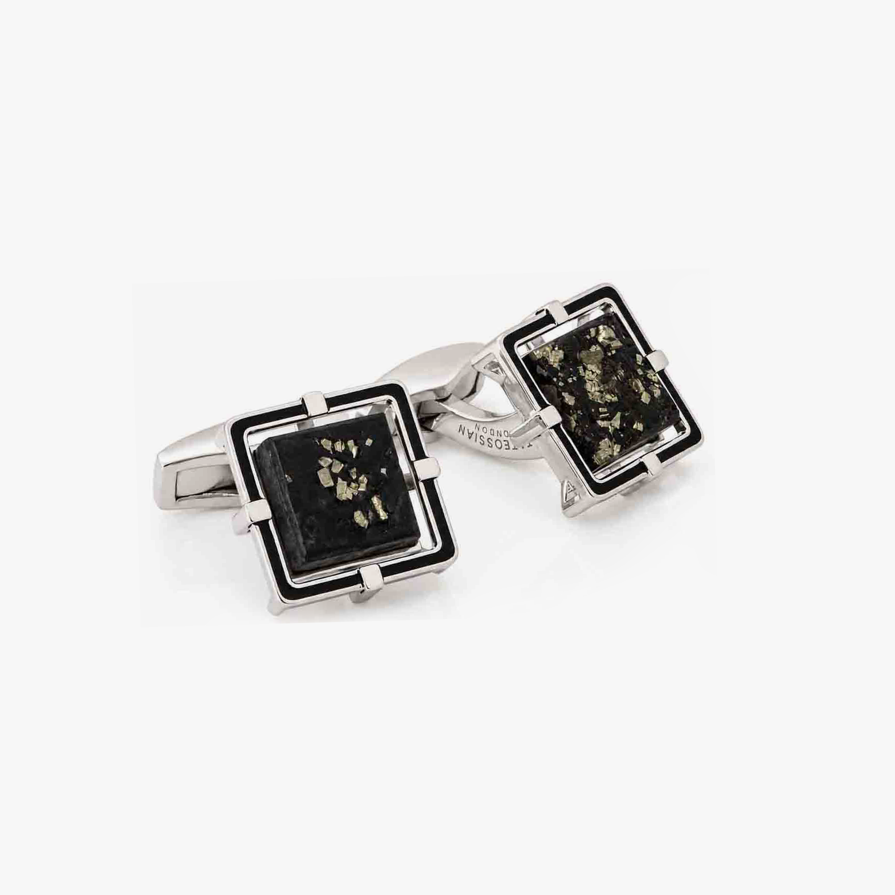 Suspended Slate Pyrite Cufflinks in Sterling Silver | Limited Edition