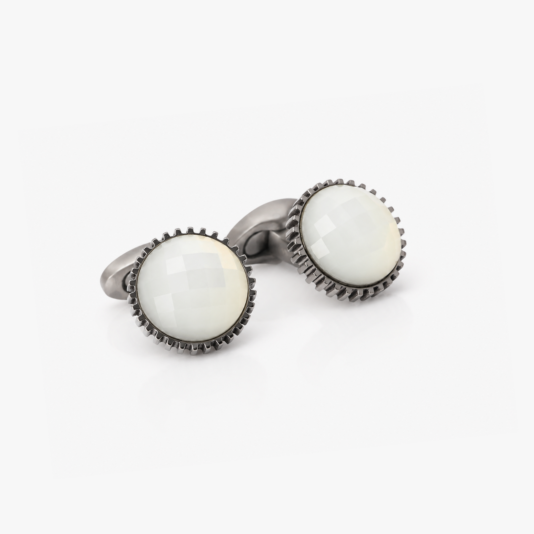Aurora Domed Gear Titanium Cufflinks with White Mother of Pearl