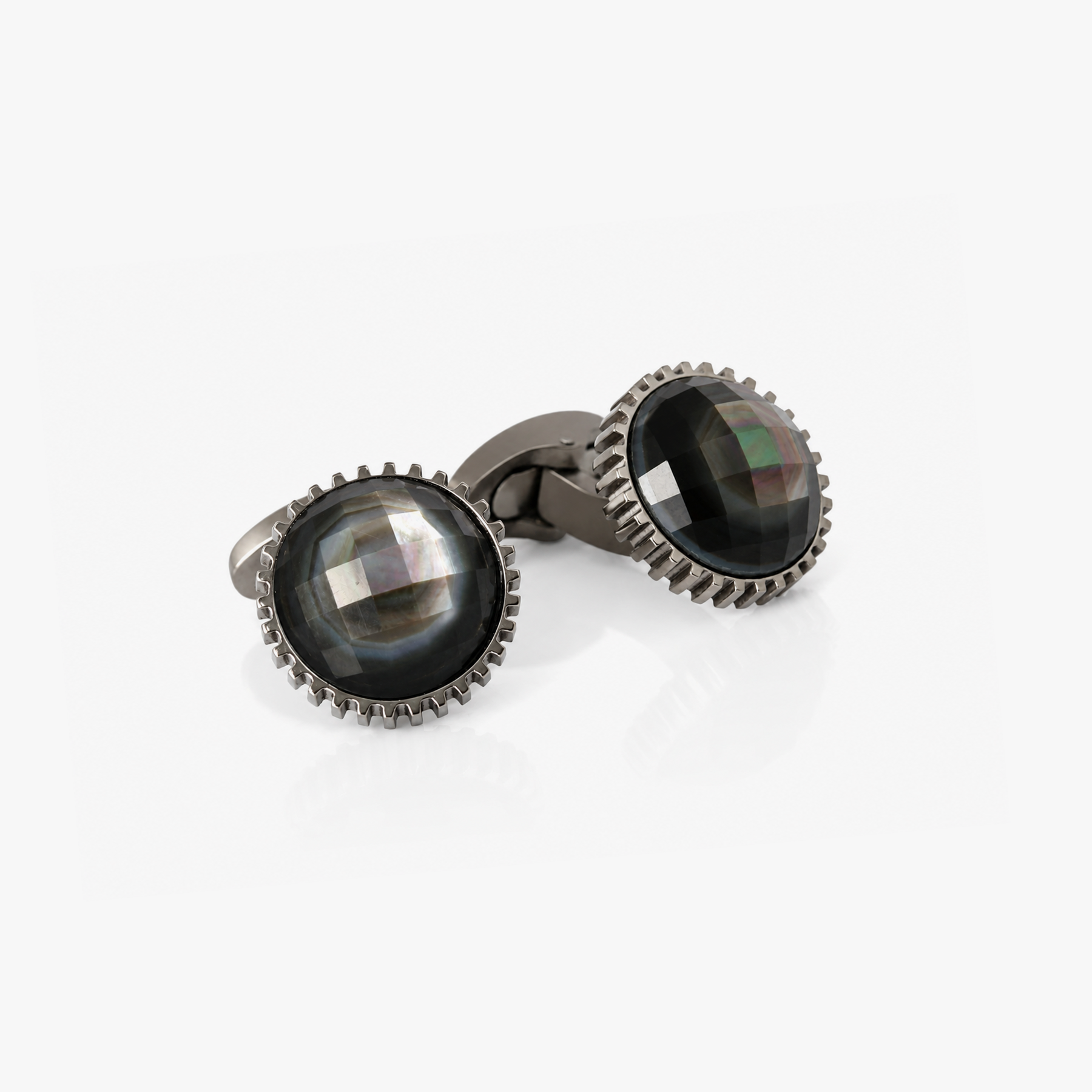 Aurora Domed Gear Titanium Cufflink in Black MOP