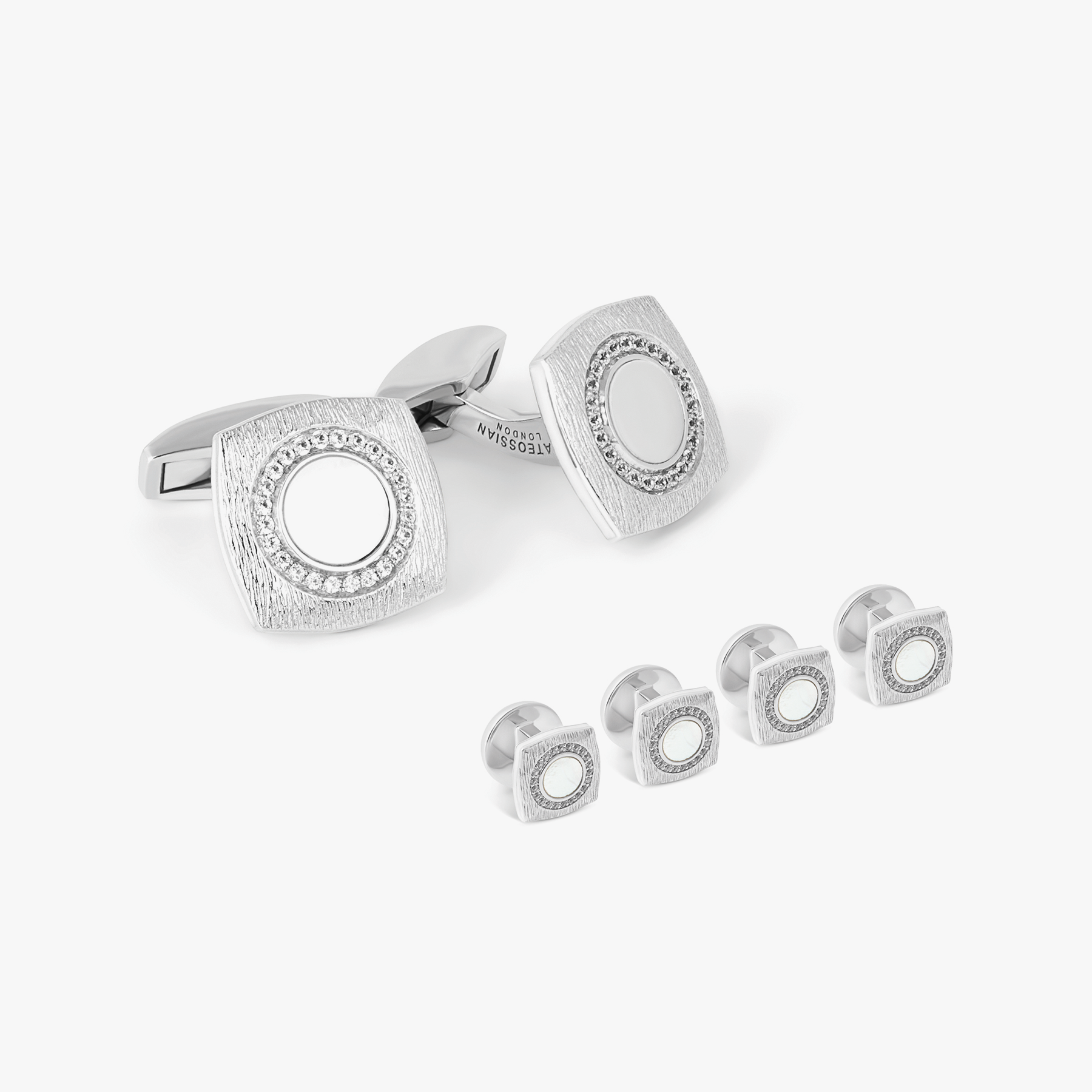 Round Graffiatto Square White Mother of Pearl Cufflinks