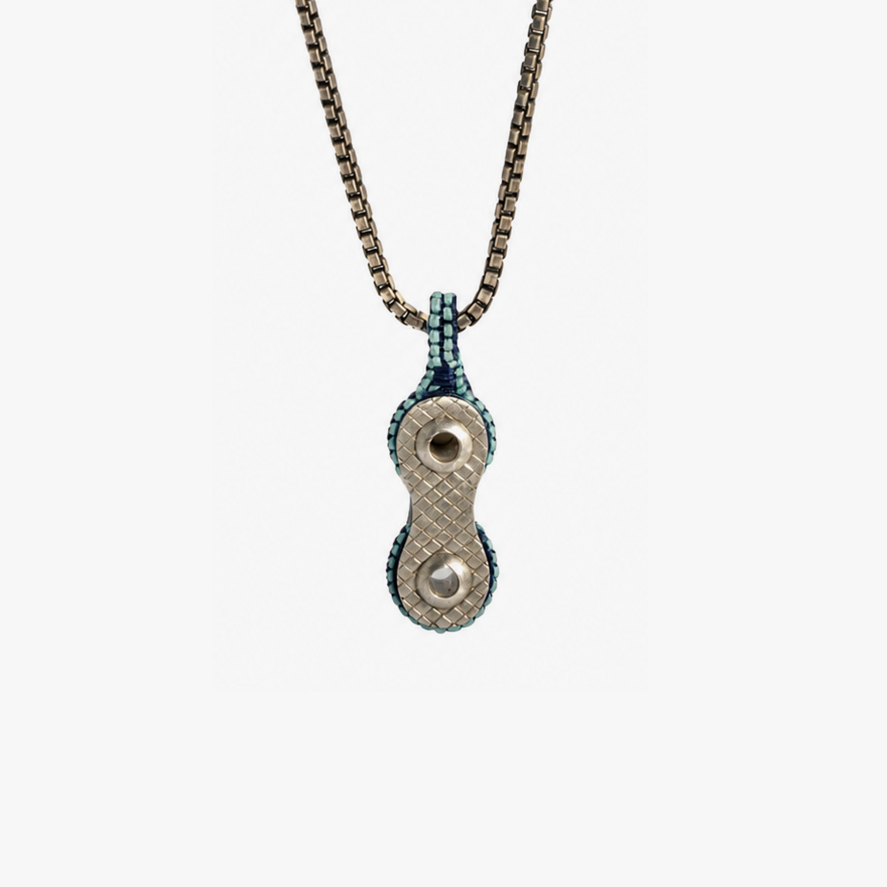 Bici Chain Pendant Necklace in Sterling Silver with Blue Macramé