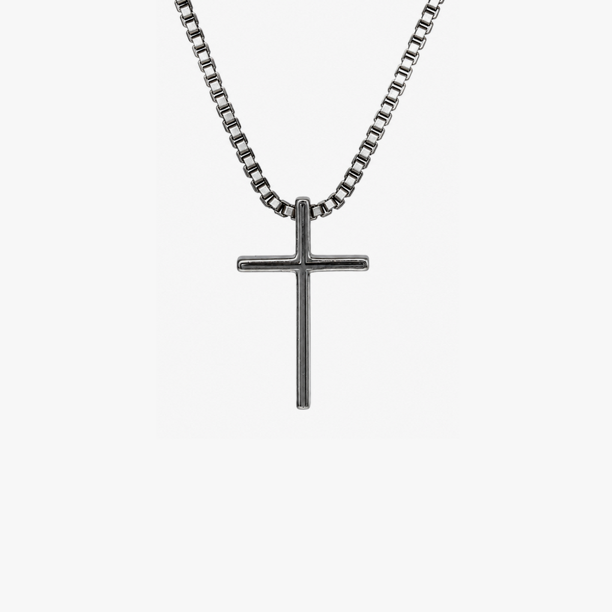 Cross Necklace with Evil Eye in Black Ruthenium Plated Sterling Silver