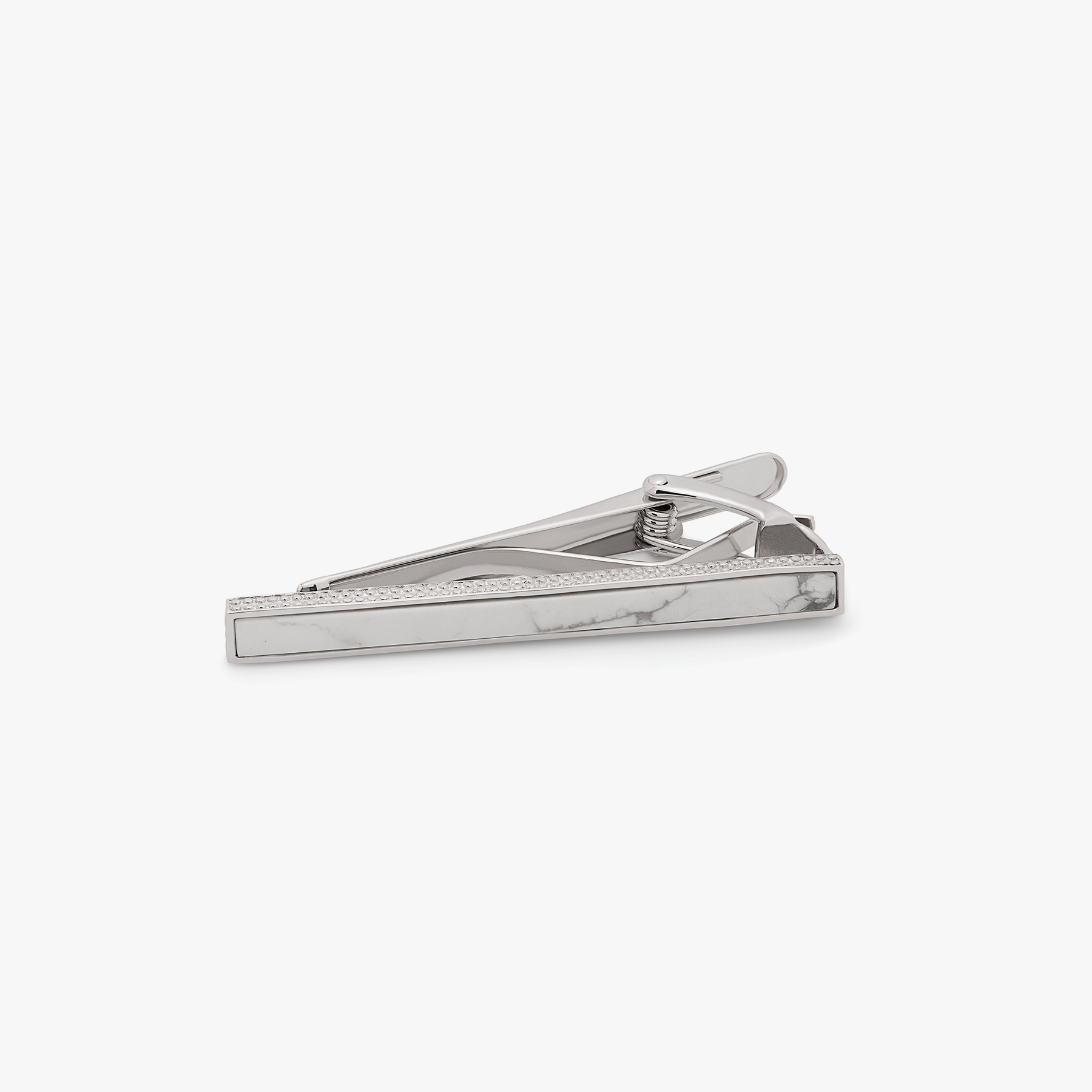 Semi Precious Textured Tie Clip In white agate of pearl