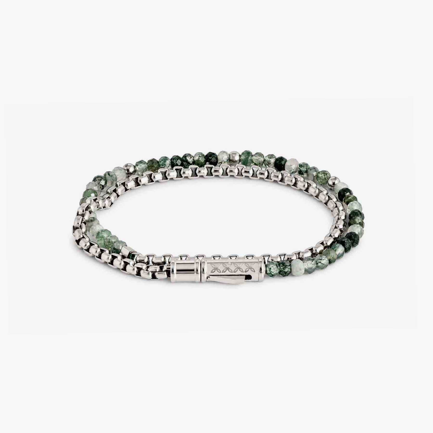 THOMPSON Lucky Clover Double Wrap Bracelet With Moss Agate