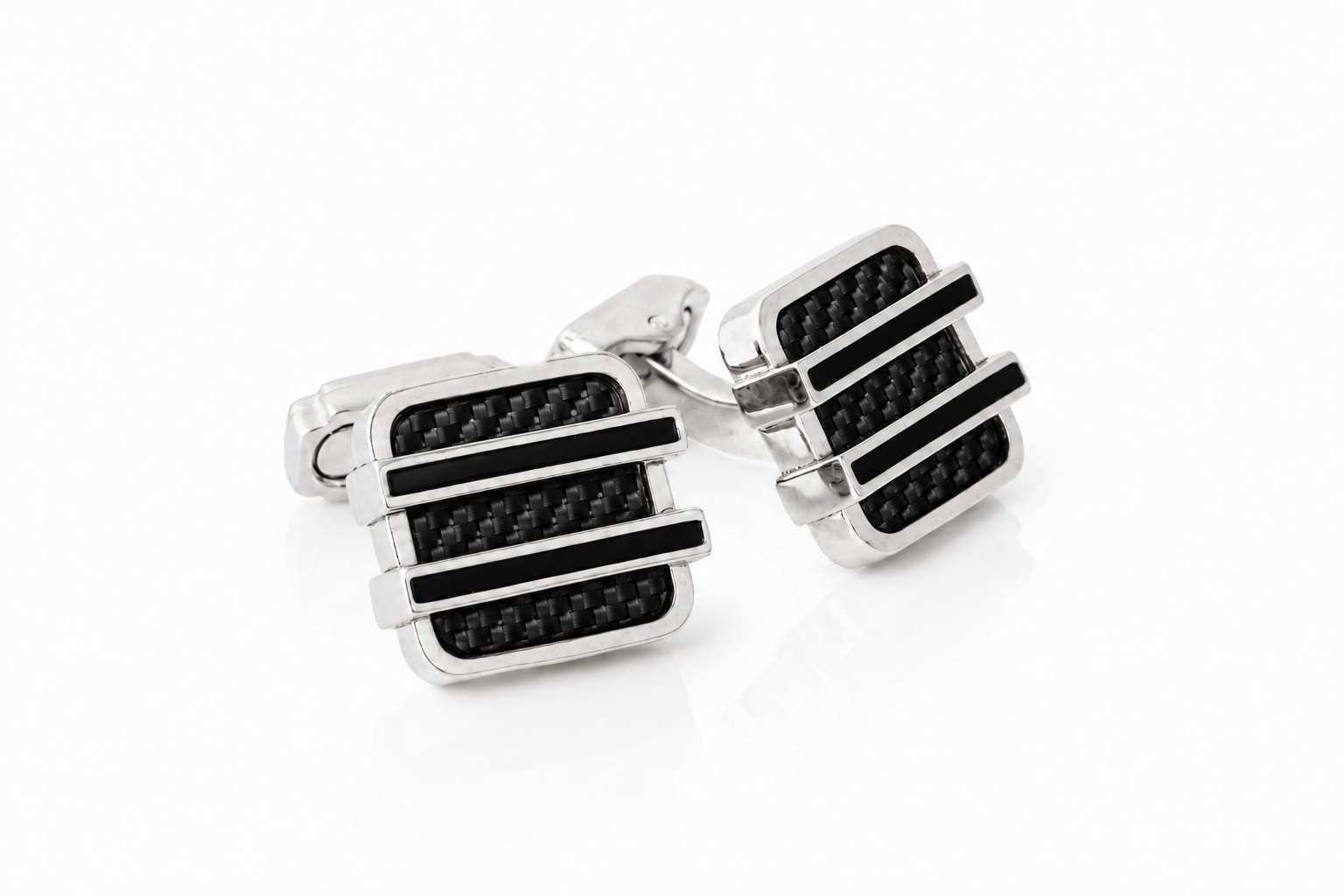 THOMPSON Carbon Barred CushionCufflink in Black Carbon Fibre