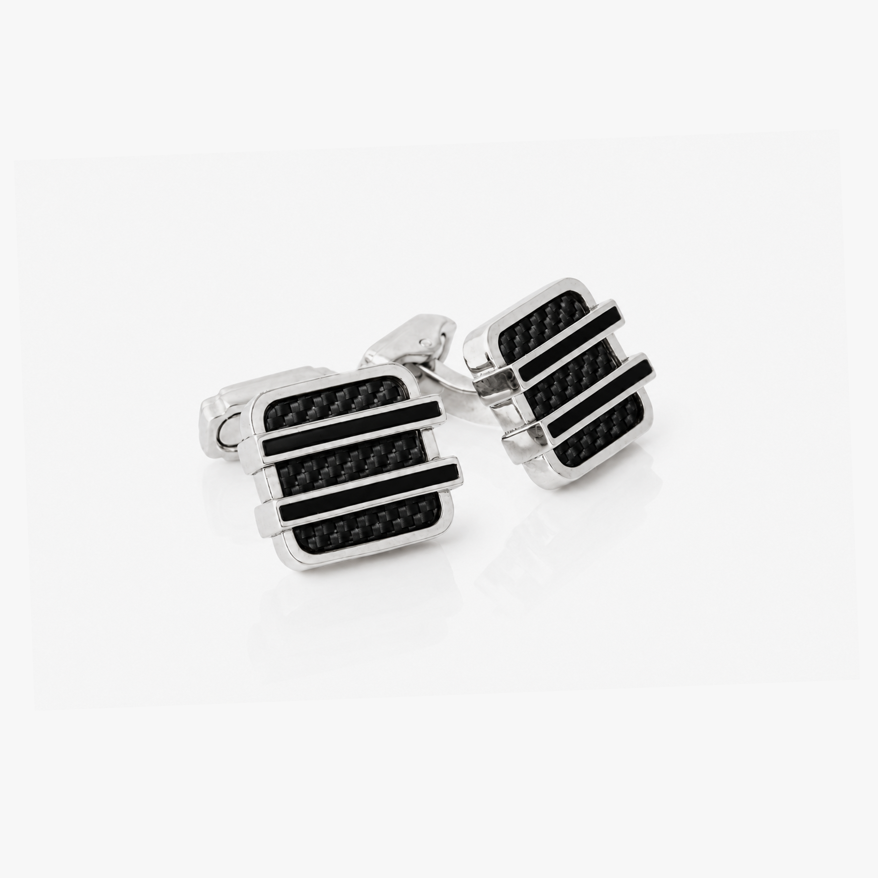 THOMPSON Carbon Barred CushionCufflink in Black Carbon Fibre
