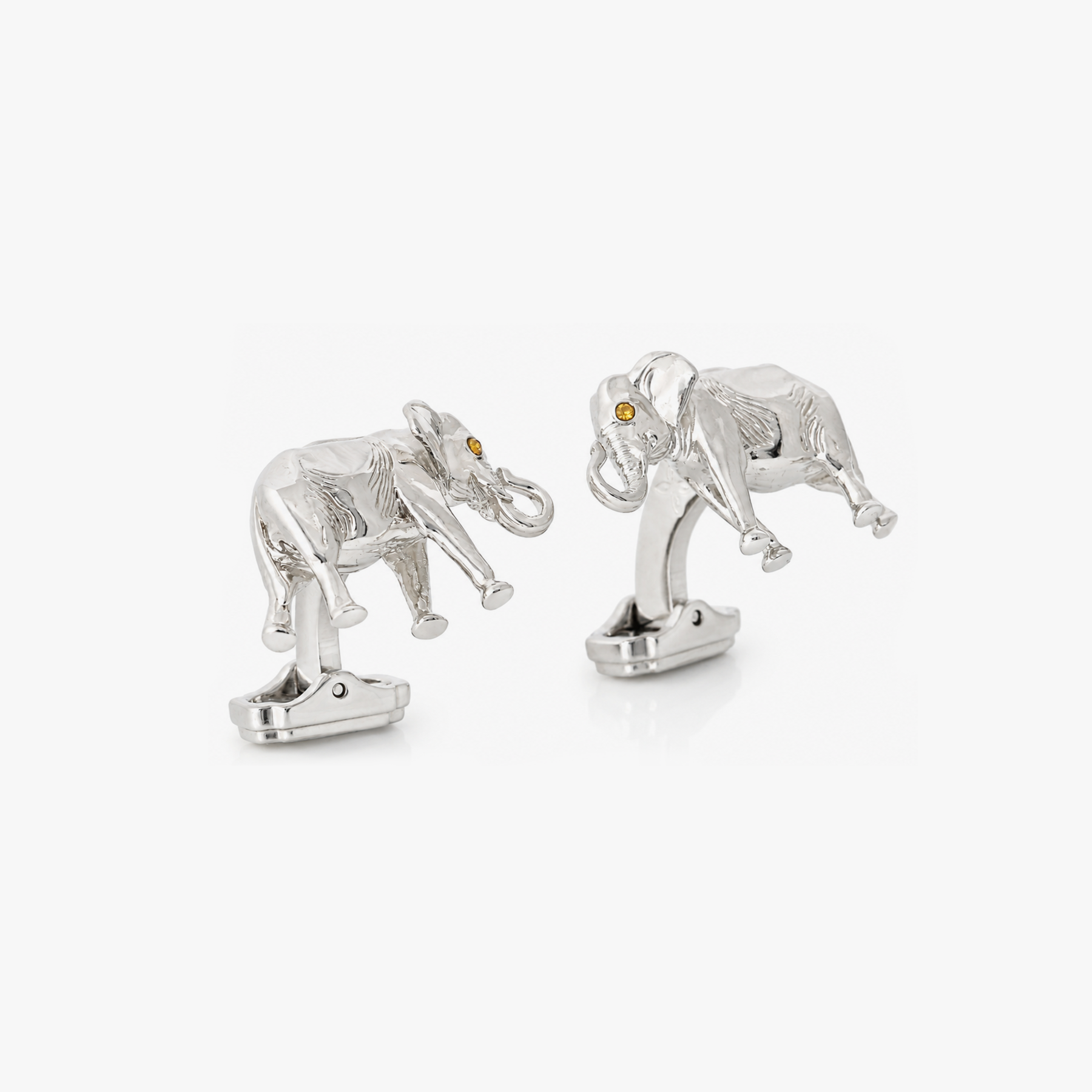 THOMPSON Elephant Cufflink In Palladium plated Base Metal With Brown Swarovski Crystal