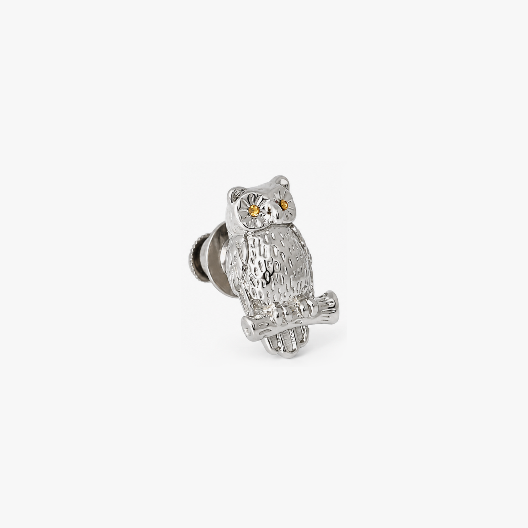 THOMPSON Owl Pin in palladium-plated with Orange Swarovski Crystal