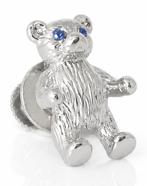 THOMPSON Teddy Bear Pin in palladium-plated with Blue Swarovski Crystal