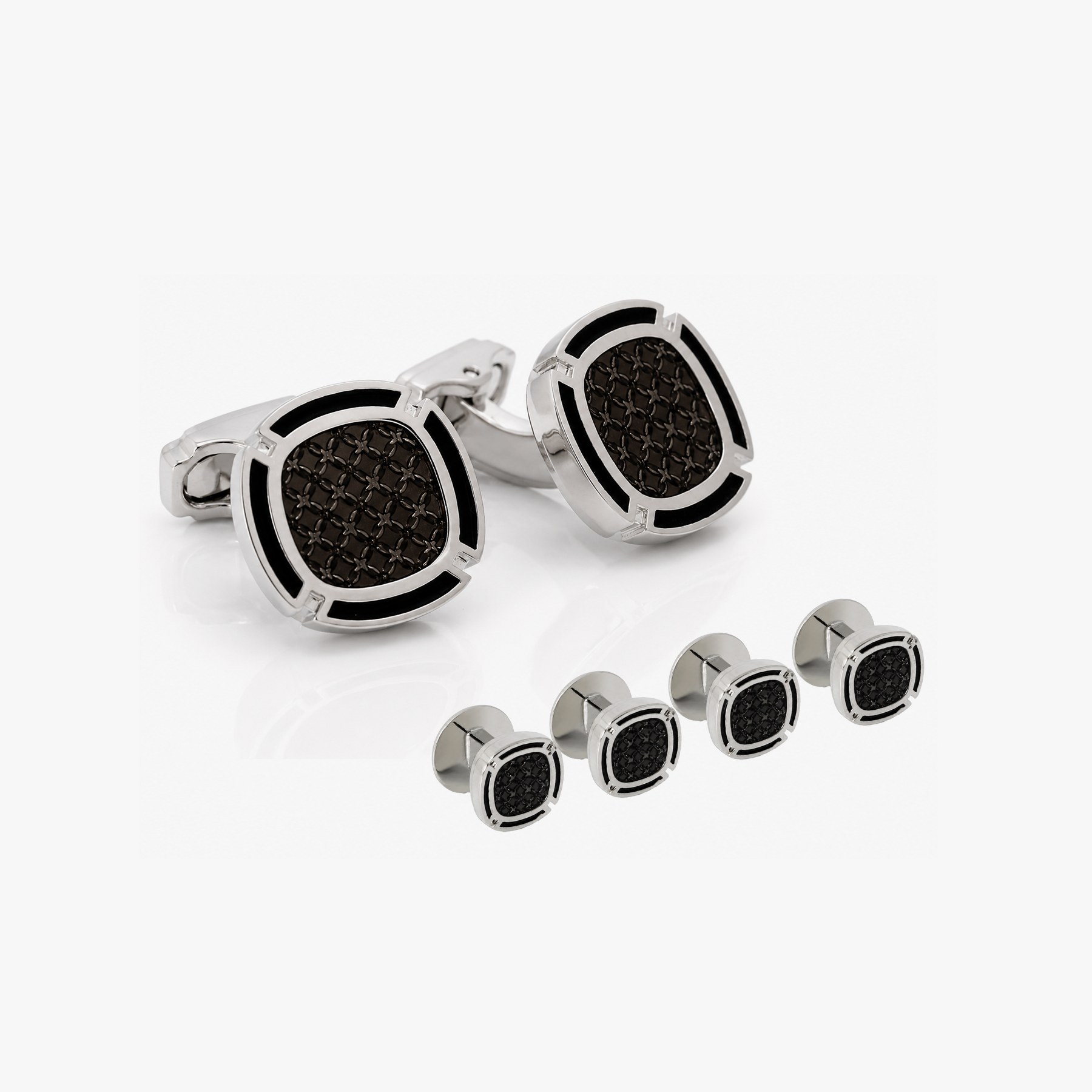 THOMPSON Cushion Enamel Cufflink and Stud set in Black