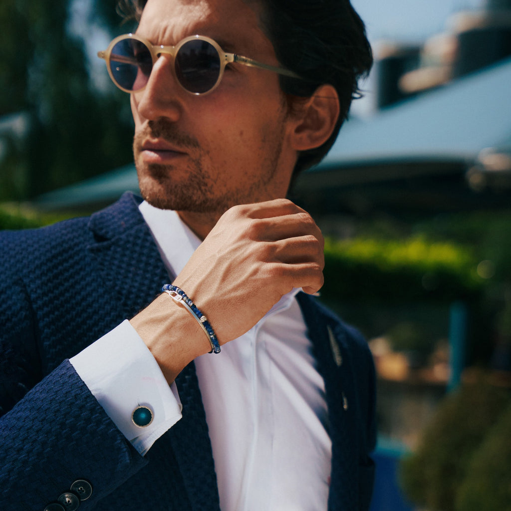 Starburst Bowl Cufflinks In Navy With Palladium Plated