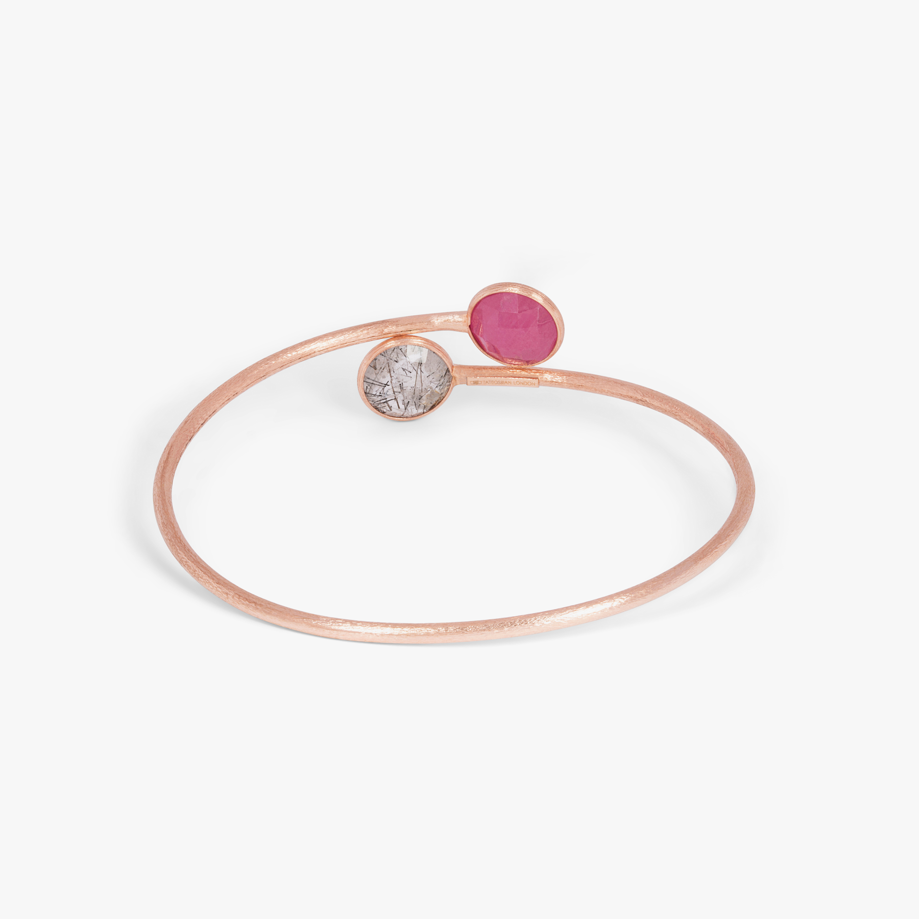 Kensington bangle in black rutilated quartz, ruby root and satin finish 14k rose gold (UK) 2