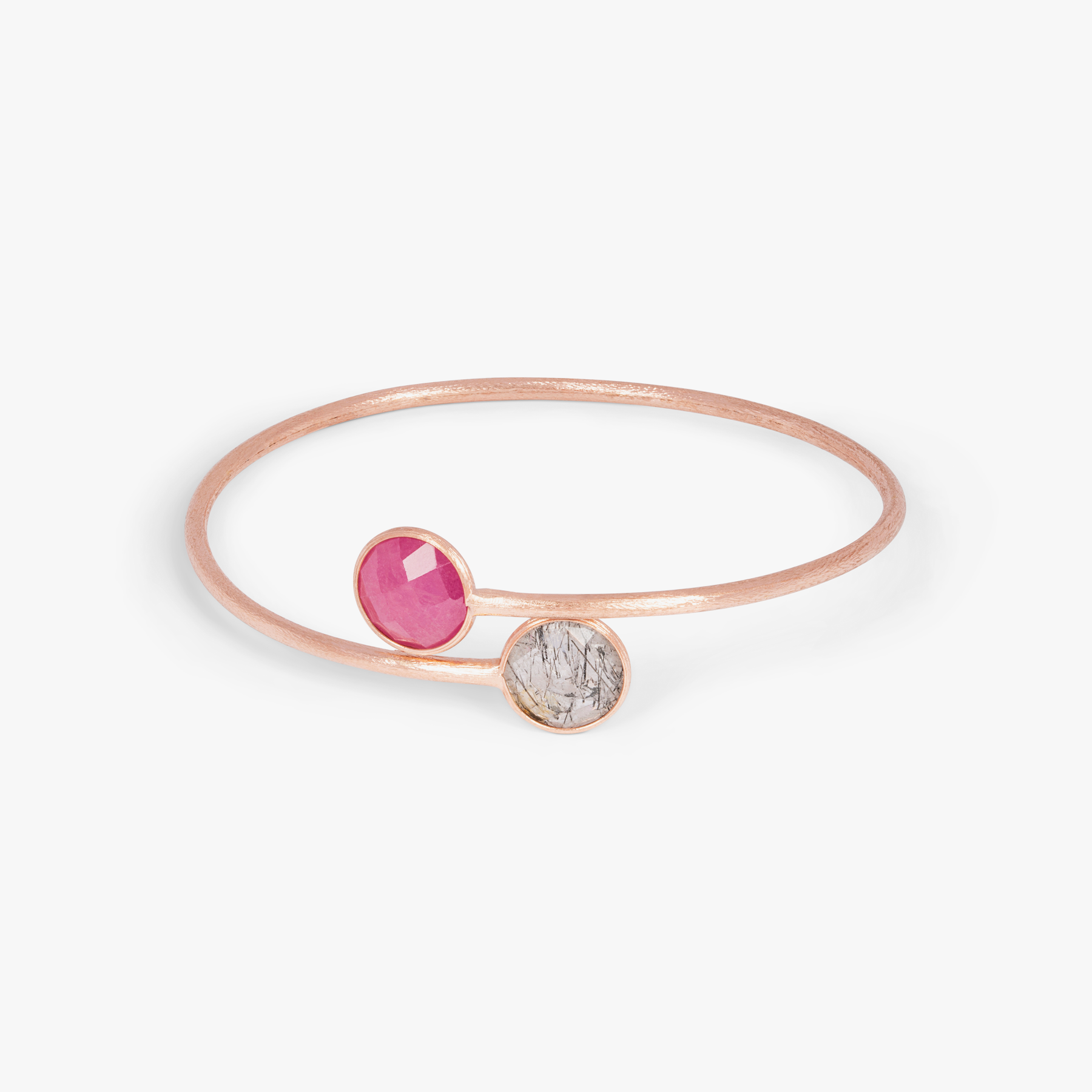 Kensington Bangle 14K Satin Rose Gold Black Rutilated Quartz Ruby Root