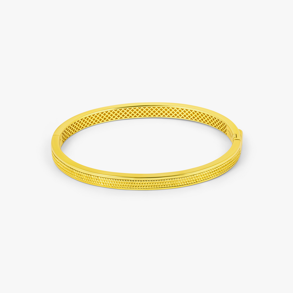 Buckingham Rope Hinge Cuff Bangle in Yellow Gold Plated Silver