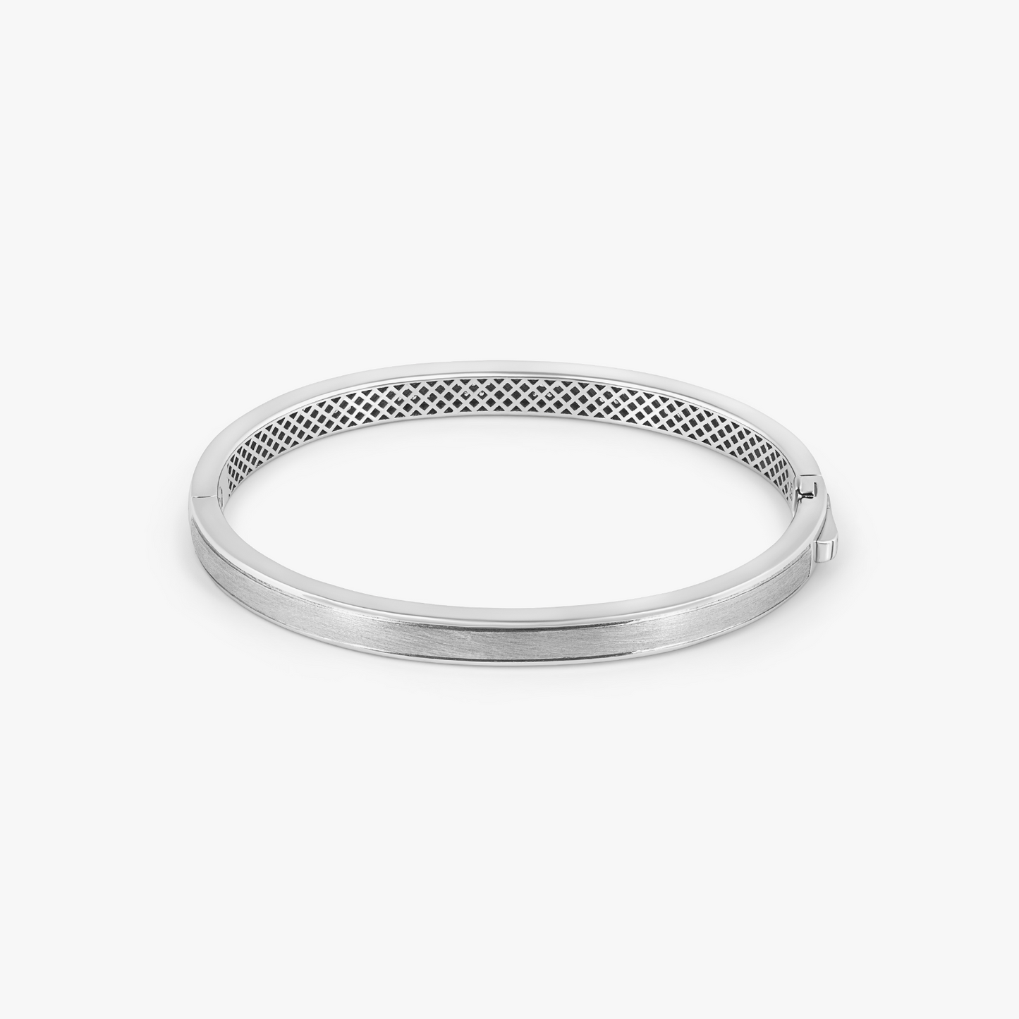 Buckingham Hinge Cuff Bangle in Rhodium Plated Silver with White Diamonds