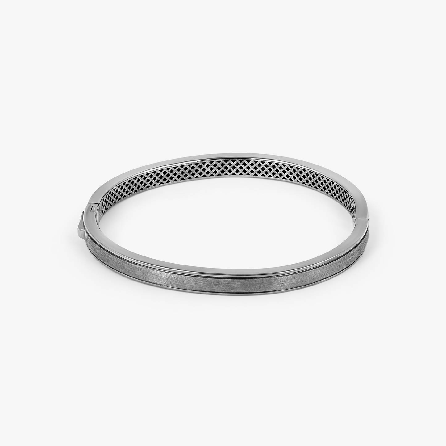 Buckingham Hinge Cuff Bangle in Rhodium Silver with Black Diamond