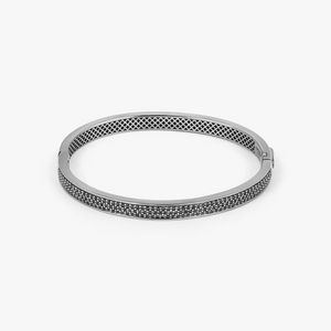 Buckingham Hinge Cuff Bangle in Rhodium Plated Silver with Black Diamonds