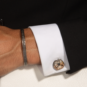 Diamond Tonneau Skeleton Cufflinks in Rhodium and Rose Gold Silver with Watch Movement (Limited Edition)