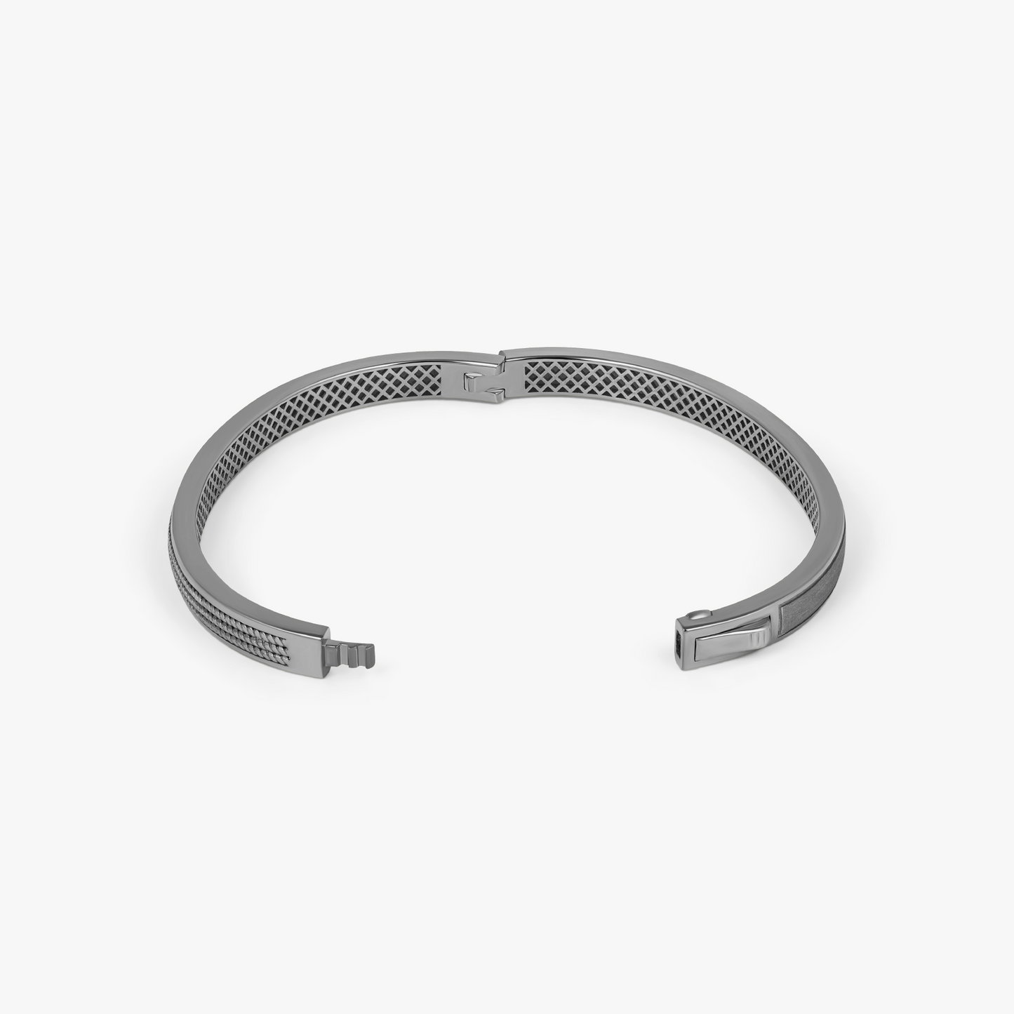 Buckingham Rope Hinge Cuff Bangle in Black Rhodium Plated Silver