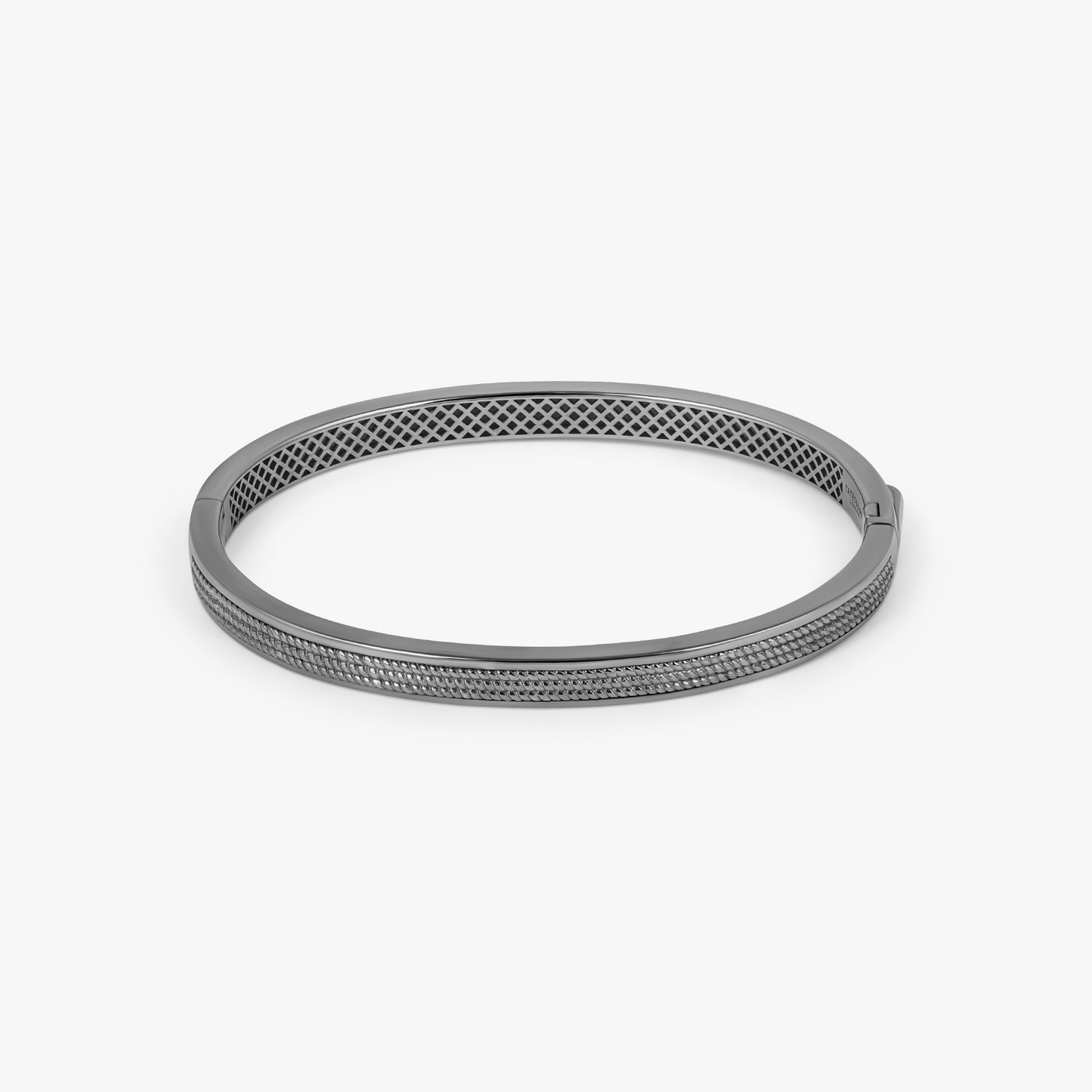 Buckingham Rope Hinge Cuff Bangle in Black Rhodium Plated Silver