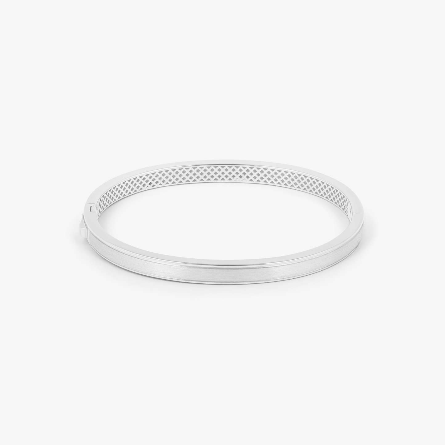 Buckingham Rope Hinge Cuff Bangle in Rhodium Plated Silver