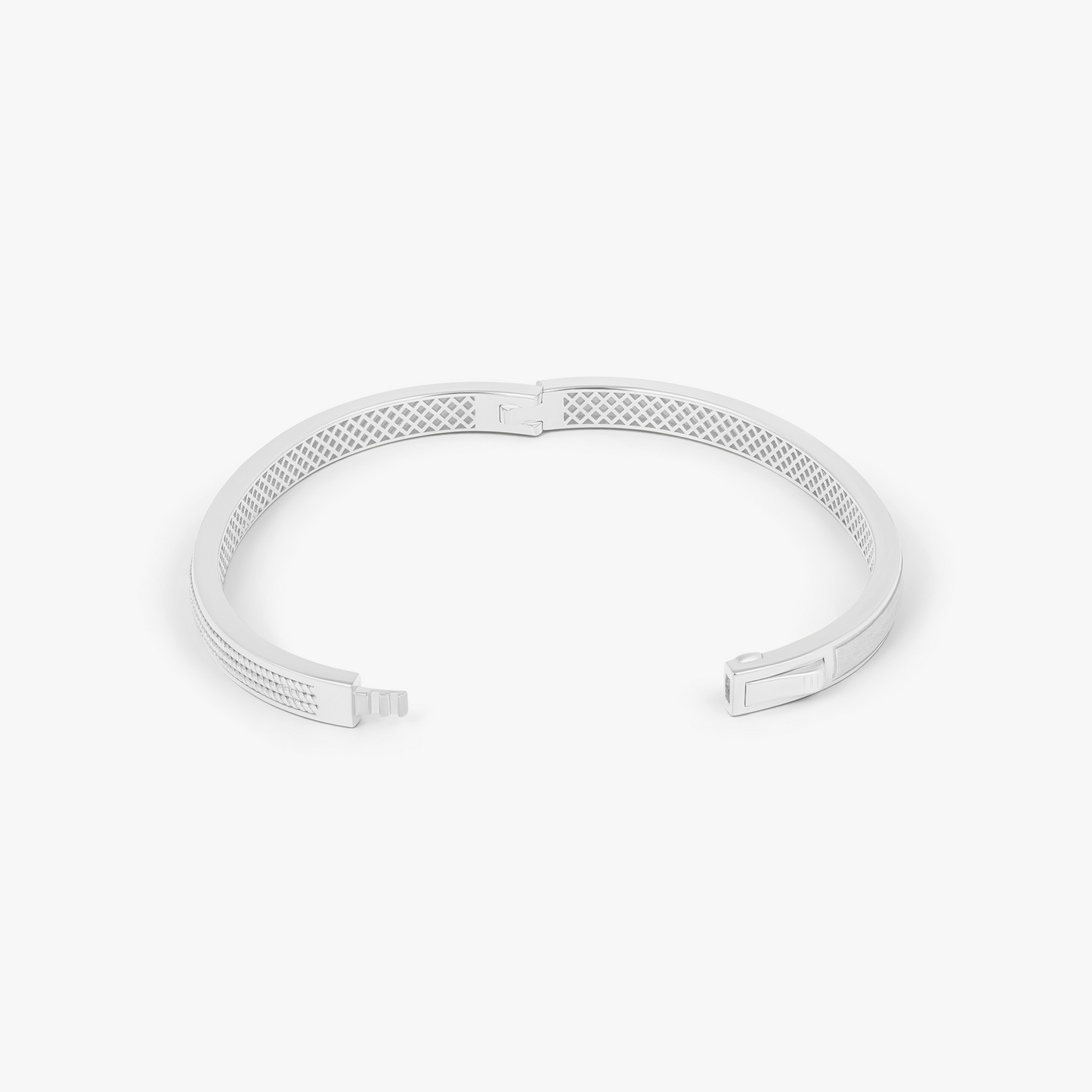 Buckingham Rope Hinge Cuff Bangle in Rhodium Plated Silver