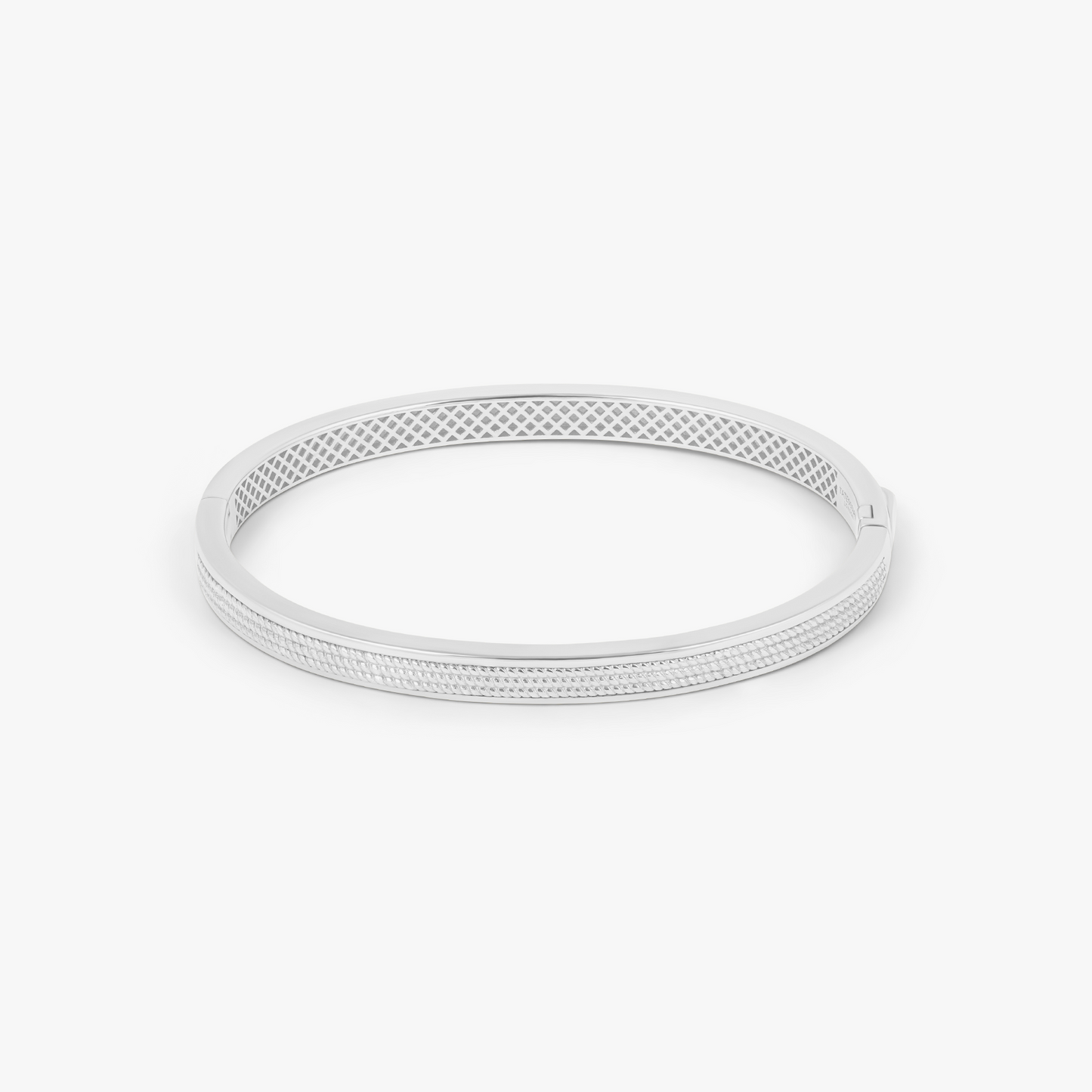 Buckingham Rope Hinge Cuff Bangle in Rhodium Plated Silver