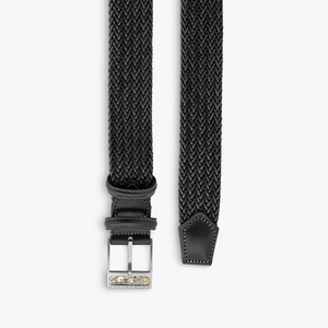 Gear Buckle belt in woven black leather (UK) 2