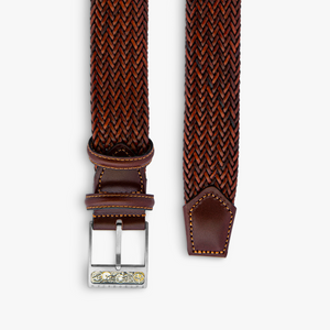 Gear Buckle belt in woven brown leather (UK) 2
