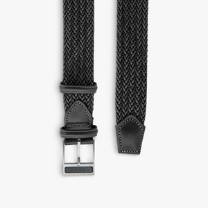 T-Buckle belt in woven black leather (UK) 2