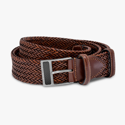 T-Buckle belt in woven brown leather (UK) 1