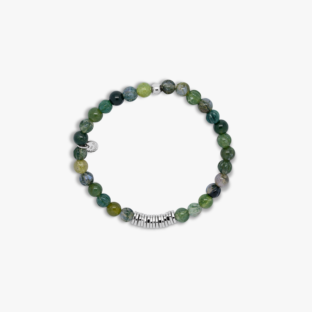 Classic Discs bracelet with moss agate and sterling silver