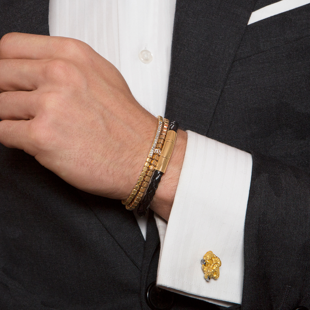 Tubo Scoubidou Bracelet In Black Leather With 18K Rose Gold