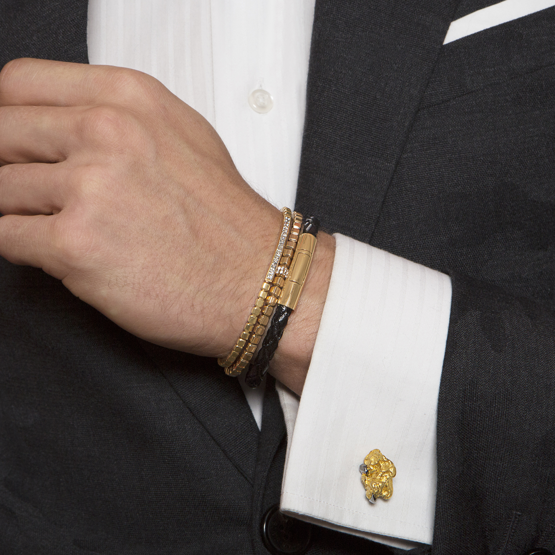 Tubo Scoubidou Bracelet In Black Leather With 18K Rose Gold