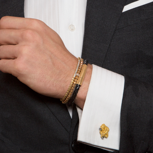Tubo Scoubidou bracelet in black leather with 18k rose gold