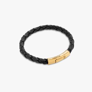Tubo scoubidou bracelet in black leather with 18k yellow gold (UK) 2