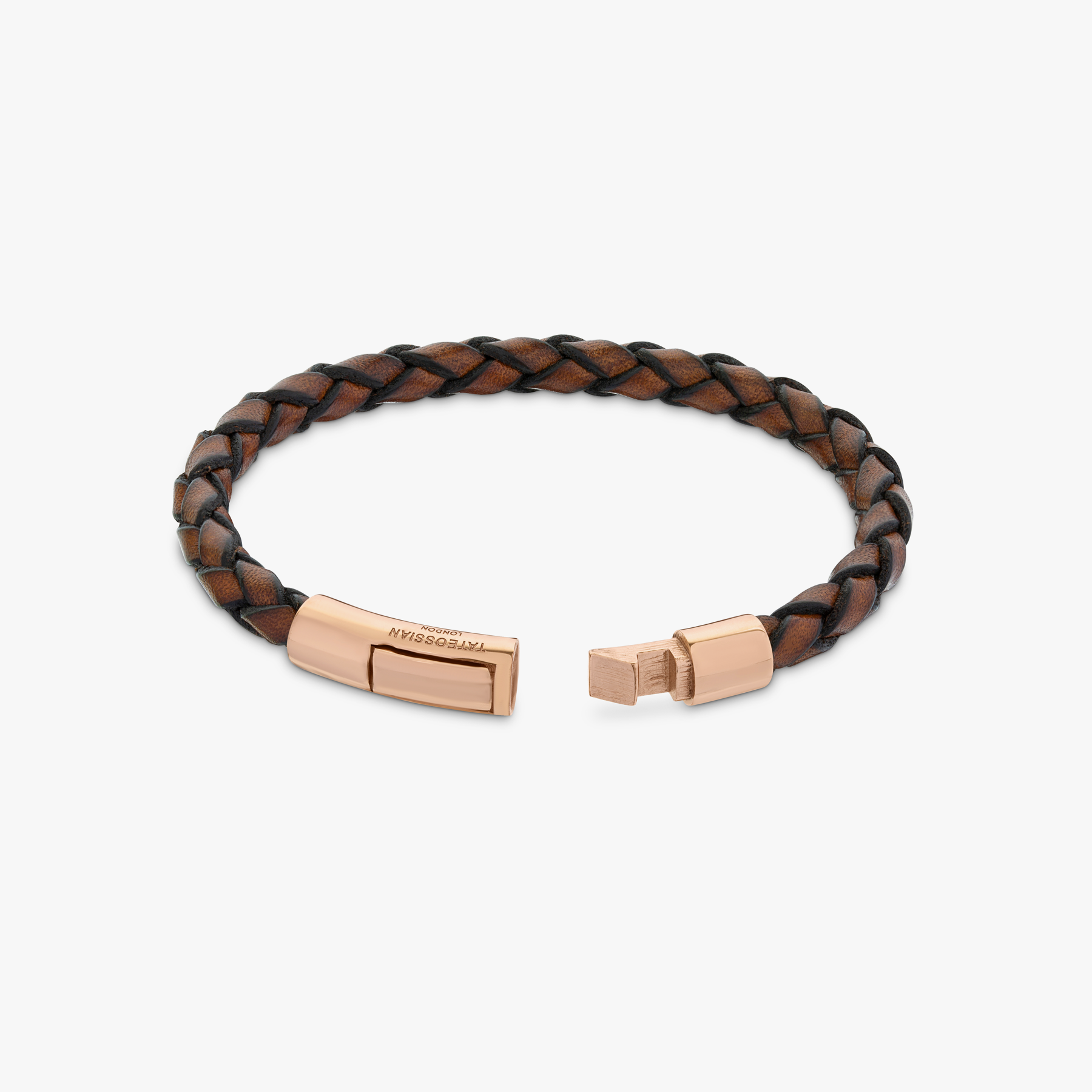 Tubo Scoubidou bracelet in tan leather with 18k rose gold (UK) 4