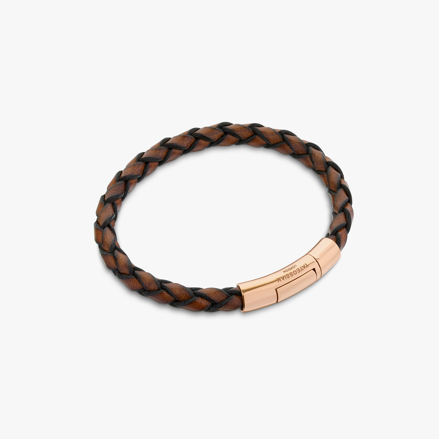 Tubo Scoubidou bracelet in tan leather with 18k rose gold (UK) 2