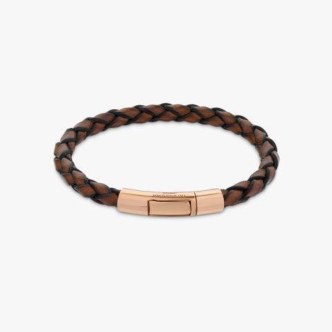 Tubo Scoubidou bracelet in tan leather with 18k rose gold (UK) 1