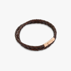 Tubo Scoubidou double wrap bracelet in brown leather with 18k rose gold (UK) 2