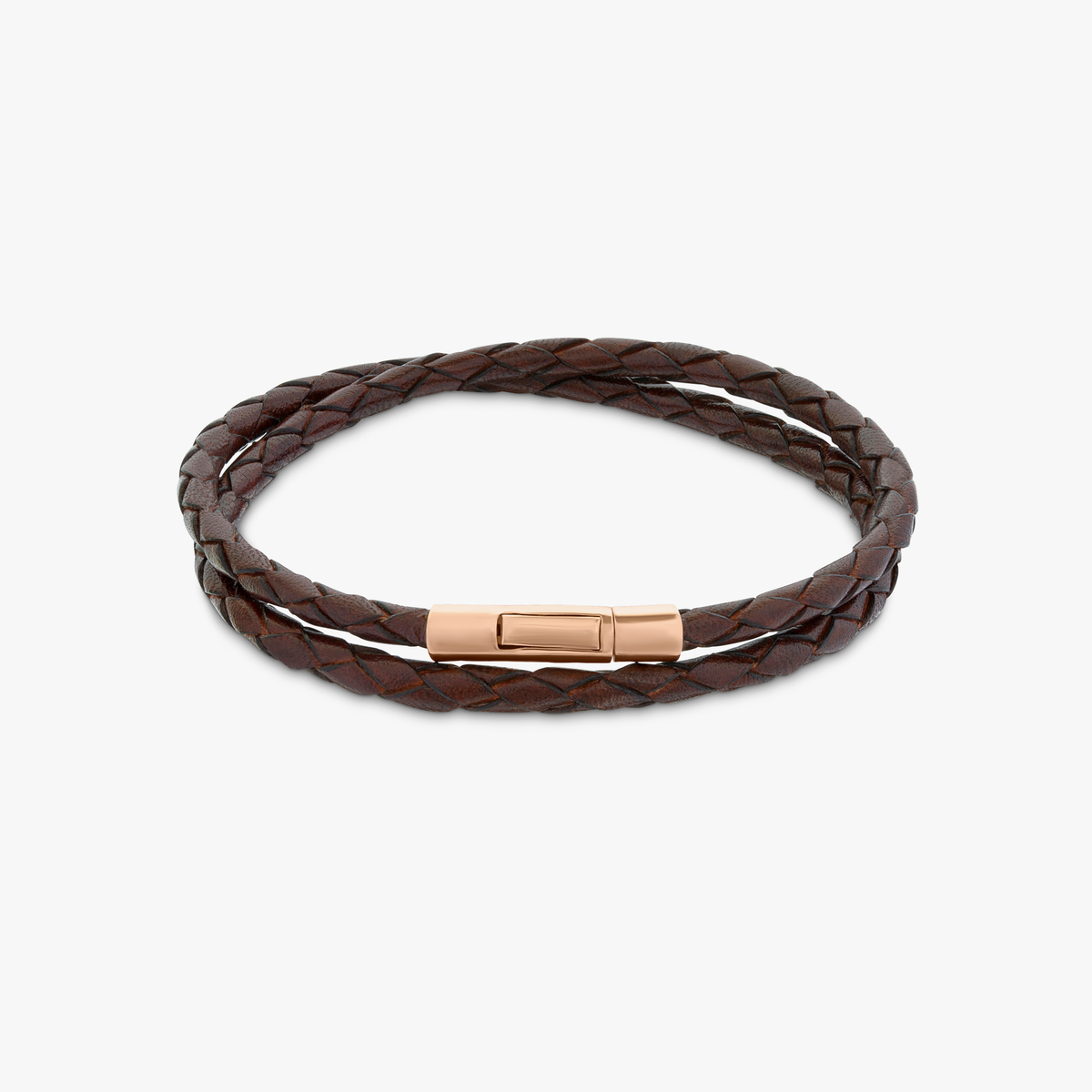 Tubo Scoubidou double wrap bracelet brown leather 18k rose gold