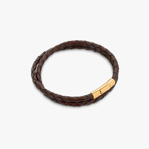 Tubo Scoubidou double wrap bracelet in brown leather with 18k yellow gold (UK) 2