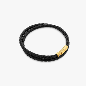 Tubo Scoubidou double wrap bracelet in black leather with 18k yellow gold and diamond (UK) 2