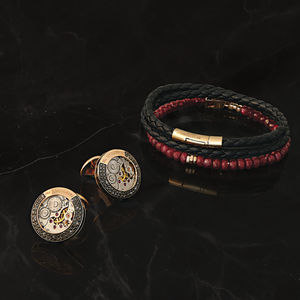 Tubo Scoubidou double wrap bracelet in black leather with 18k rose gold (UK) 5
