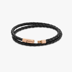 Tubo Scoubidou double wrap bracelet in black leather with 18k rose gold (UK) 4